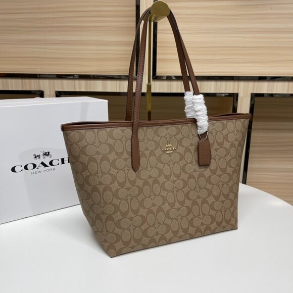 NWT coach city tote Coach Brown Signature Tote Bag - Picture 1 of 9